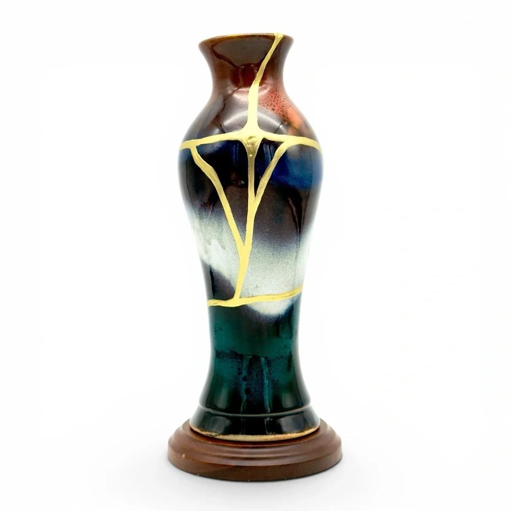 Kintsugi Vase Drip Glazed Pottery Gold Crack Art Growth Anniversary Gift